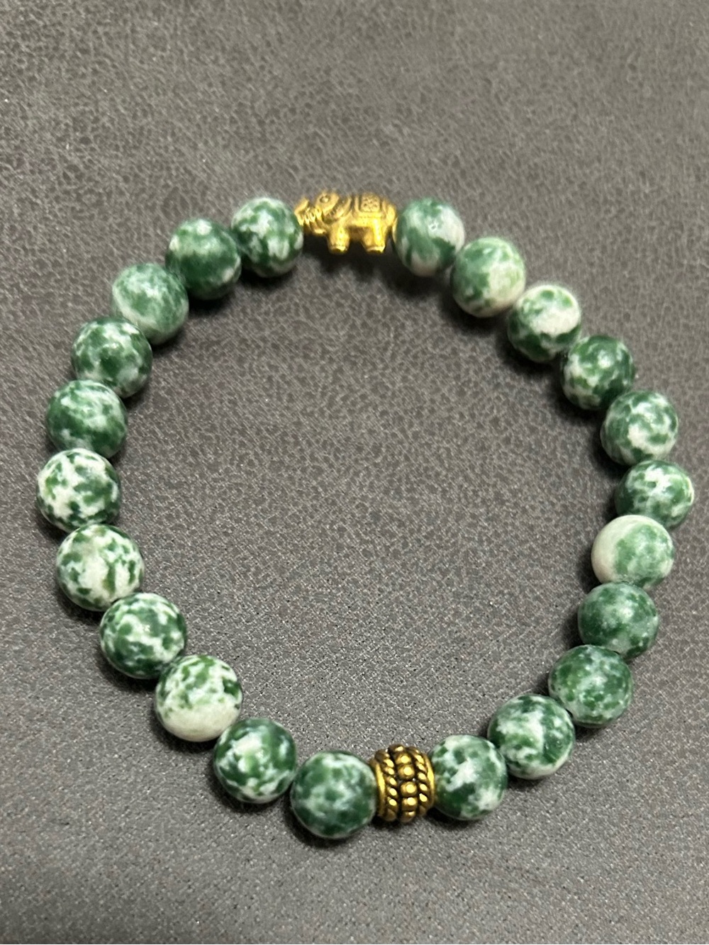 Moss Agate Beaded Bracelet with Gold Accents